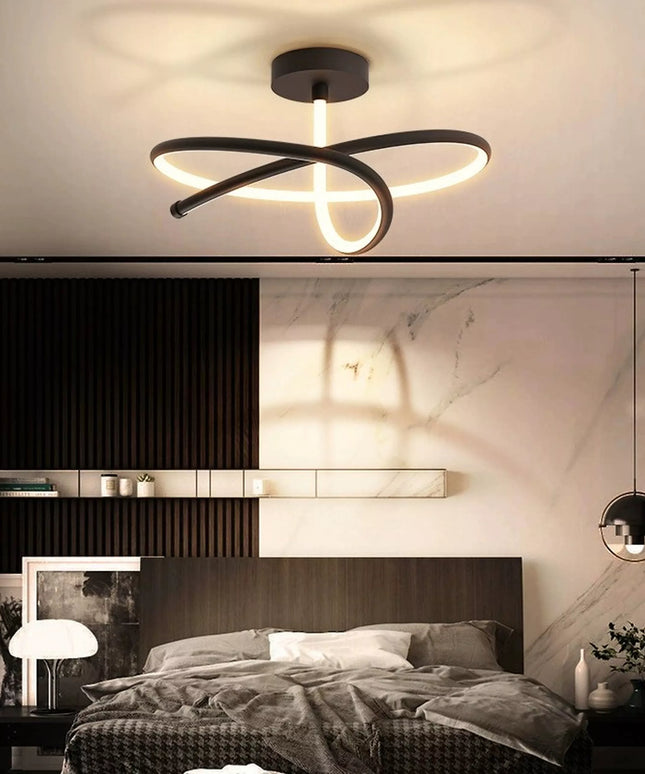 Juoda lubinė LED lempa svetainei, neutralios spalvos, lofto stiliaus, moderni juosta