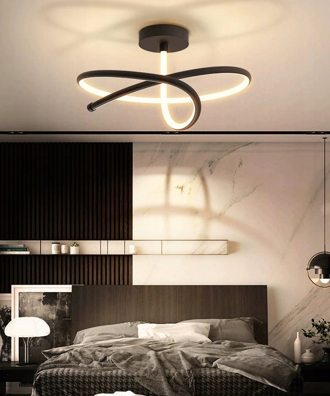 Juoda lubinė LED lempa svetainei, neutralios spalvos, lofto stiliaus, moderni juosta