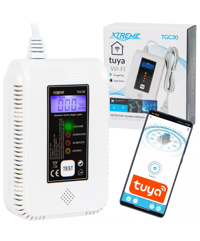 JUTIKLIS 2-IN-1 CO IR DUJŲ DETEKTORIUS ANGLIES MONOKSIDO CO METANO BUTANO WIFI TUYA