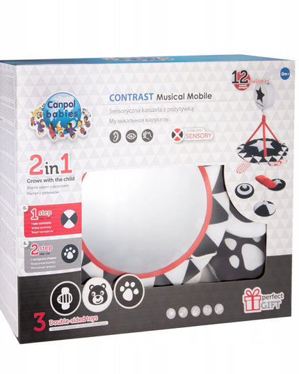 Canpol Kontrastinė pliušinė sensorinė karuselė su muzikos dėžute SENSORY TOYS