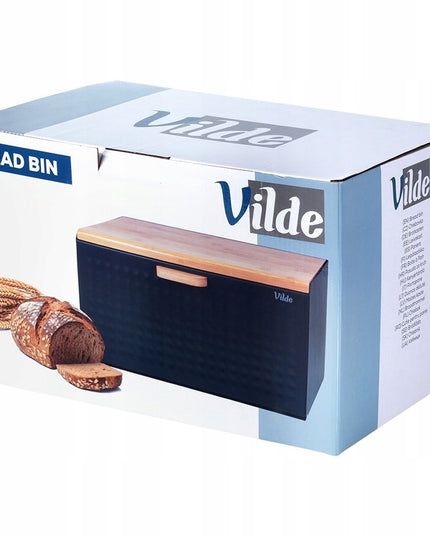 Juoda metalinė medinė duoninė, uždaromas indas duonai ir bandelėms