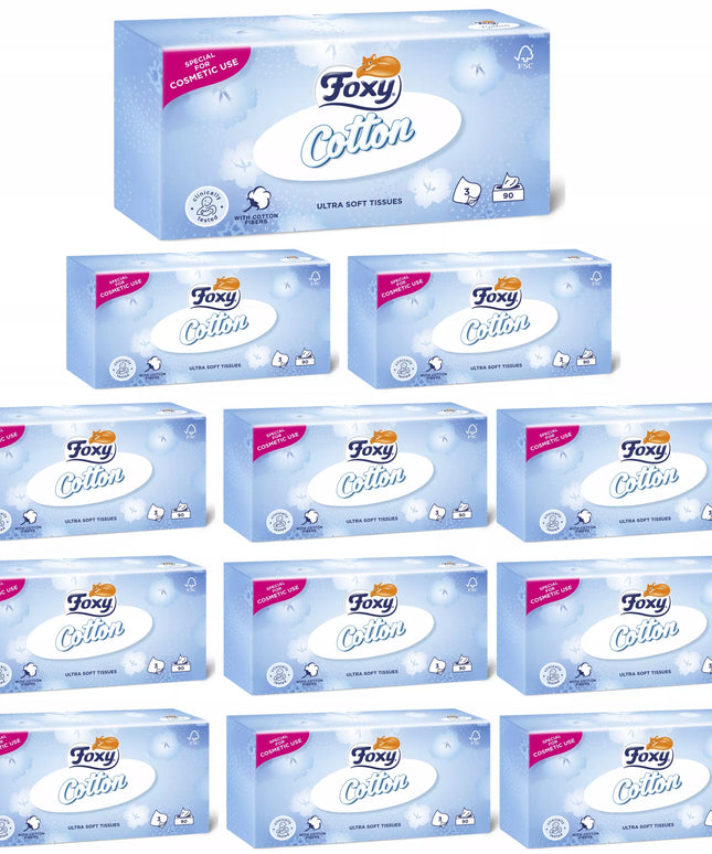 Higieninės servetėlės Foxy Cotton 3 sluoksnių 1080 vnt. - 12 pakuočių