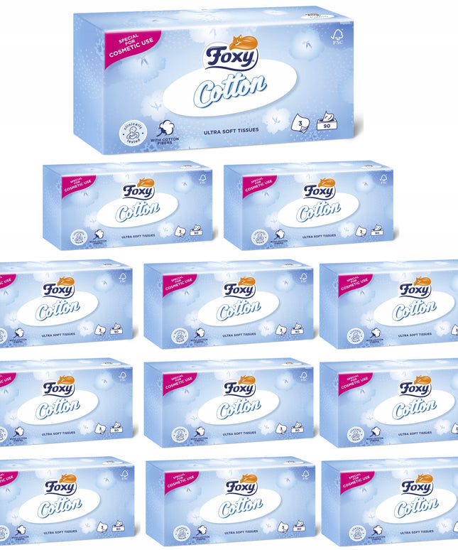 Higieninės servetėlės Foxy Cotton 3 sluoksnių 1080 vnt. - 12 pakuočių