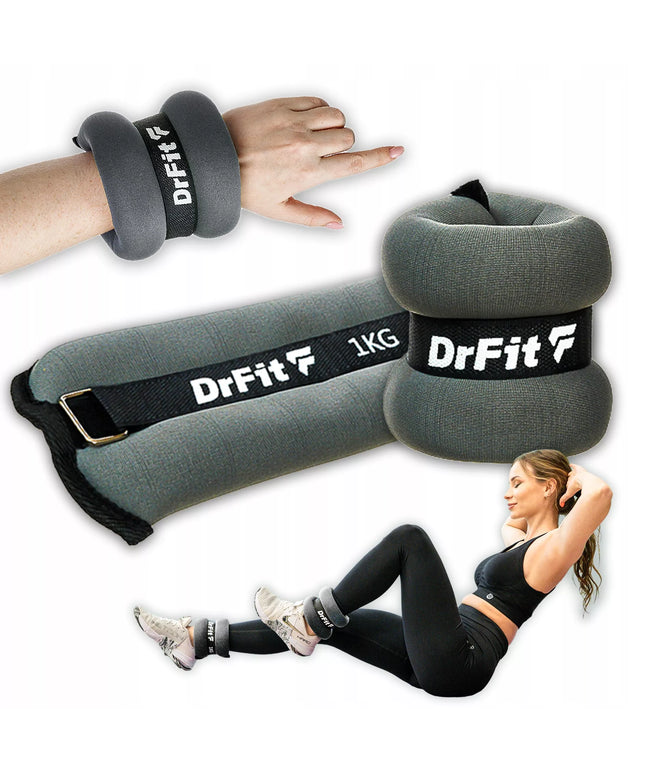 DrFit svoriai kulkšnims ir riešams treniruotėms 2x1kg, pilki