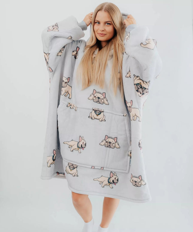 Comfy Moment džemperis-antklodė #Bulldog – storas, purus sherpa, oversize