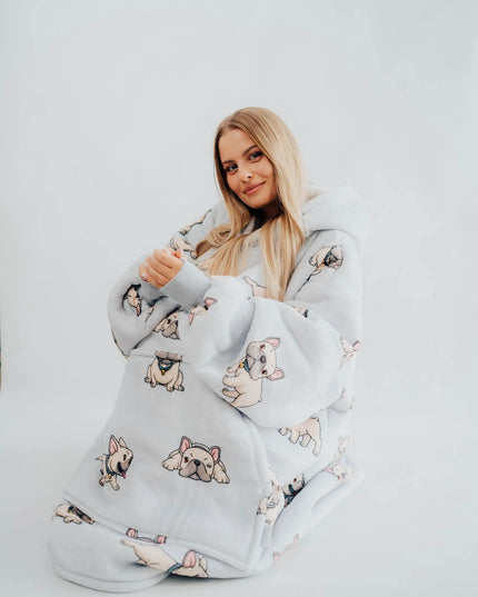 Comfy Moment džemperis-antklodė #Bulldog – storas, purus sherpa, oversize