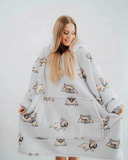 Comfy Moment džemperis-antklodė #Bulldog – storas, purus sherpa, oversize