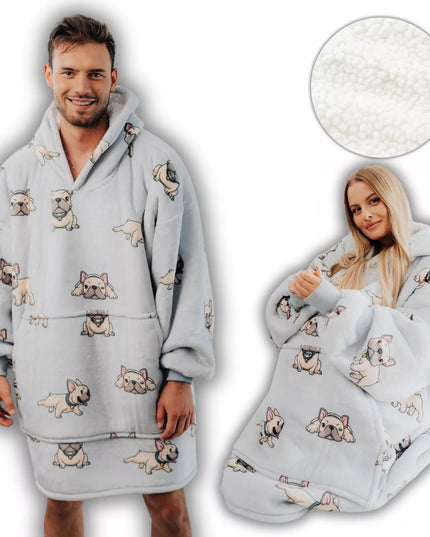 Comfy Moment džemperis-antklodė #Bulldog – storas, purus sherpa, oversize
