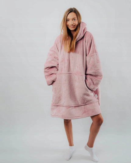 Comfy Moment rožinis #Pink pledas-džemperis – storas, purus, „sherpa“ audinio, laisvo kirpimo