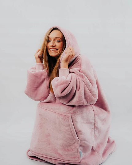 Comfy Moment rožinis #Pink pledas-džemperis – storas, purus, „sherpa“ audinio, laisvo kirpimo