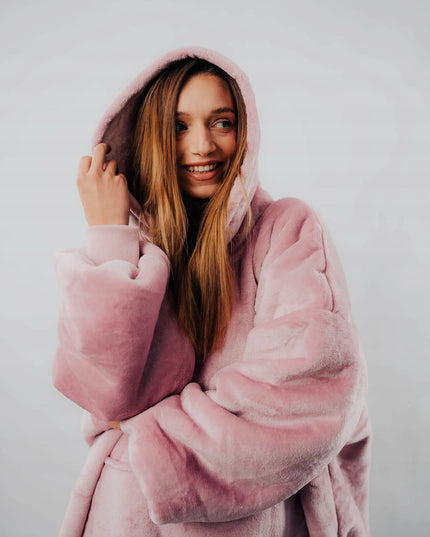 Comfy Moment rožinis #Pink pledas-džemperis – storas, purus, „sherpa“ audinio, laisvo kirpimo