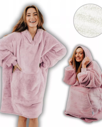 Comfy Moment rožinis #Pink pledas-džemperis – storas, purus, „sherpa“ audinio, laisvo kirpimo
