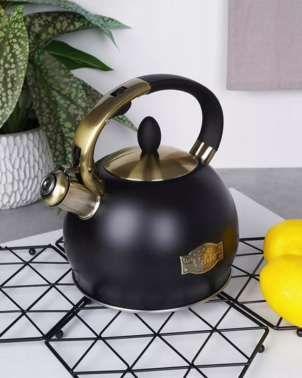 Tradicinis arbatinukas su švilpuku vandeniui virti ant dujinės ir indukcinės viryklės, juodas, 3L