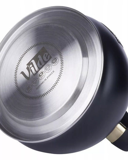 Tradicinis arbatinukas su švilpuku vandeniui virti ant dujinės ir indukcinės viryklės, juodas, 3L