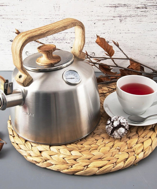 Virdulys su termometru ir švilpuku, skirtas dujinėms ir indukcinėms viryklėms