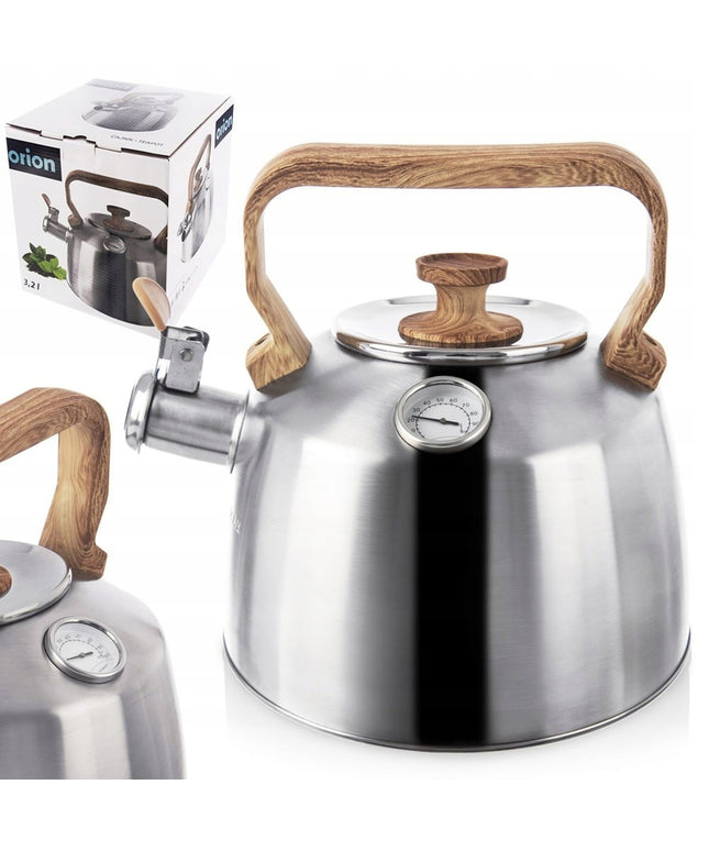 Virdulys su termometru ir švilpuku, skirtas dujinėms ir indukcinėms viryklėms