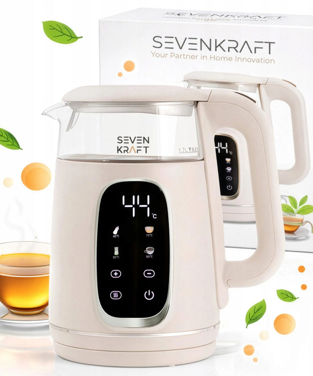 Elektrinis virdulys SevenKraft 1,7 l su temperatūros reguliavimu, smėlio spalvos
