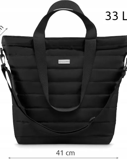 Juoda didelė talpi dygsniuota „Zagatto“ moteriška shopper rankinė ant peties