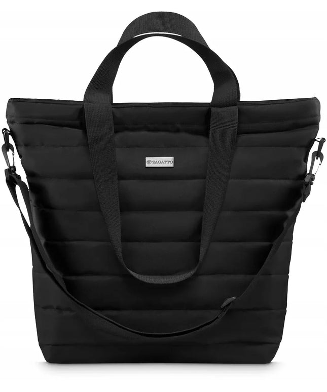 Juoda didelė talpi dygsniuota „Zagatto“ moteriška shopper rankinė ant peties