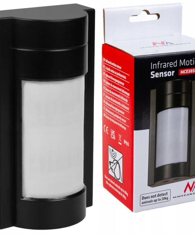 PIR judesio ir prieblandos jutiklis lauko IP65, neaptinka gyvūnų iki 20 kg