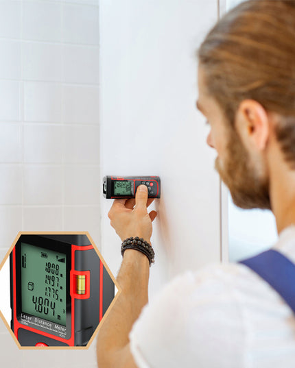 Lazerinis atstumo matuoklis skaitmeninis kampainis (inclinometras) matuoklis, gulsčiukas, atmintis 40m