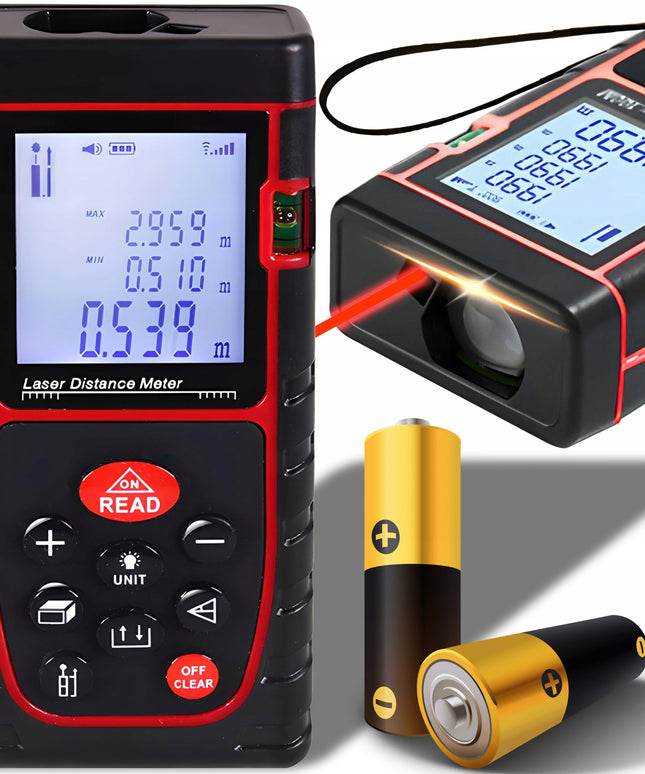 Lazerinis atstumo matuoklis skaitmeninis kampainis (inclinometras) matuoklis, gulsčiukas, atmintis 40m
