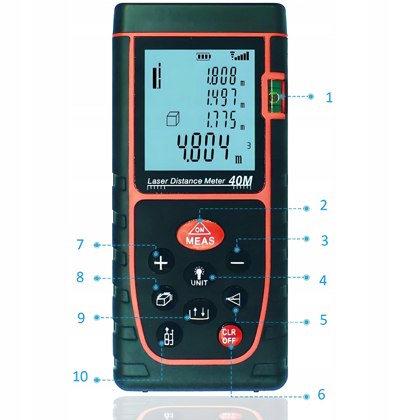 Lazerinis atstumo matuoklis skaitmeninis kampainis (inclinometras) matuoklis, gulsčiukas, atmintis 40m