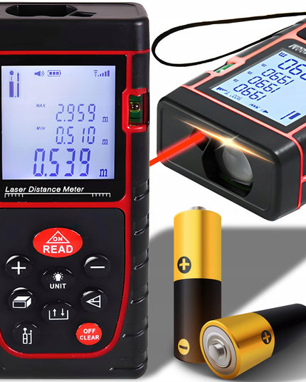 Lazerinis atstumo matuoklis skaitmeninis kampainis (inclinometras) matuoklis, gulsčiukas, atmintis 40m