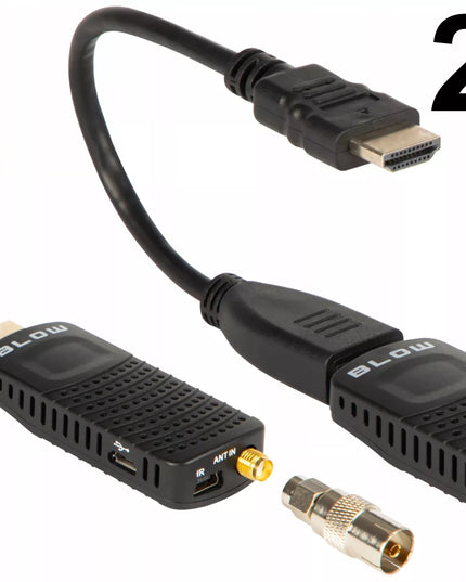Televizijos imtuvas DVB-T2 HEVC H.265 FULL HD MINI STICK su nuotolinio valdymo pulteliu ir baterijomis