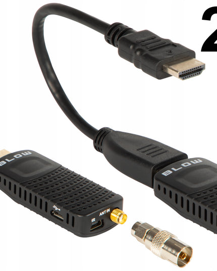 Televizijos imtuvas DVB-T2 HEVC H.265 FULL HD MINI STICK su nuotolinio valdymo pulteliu ir baterijomis