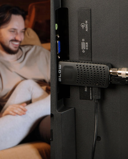 Televizijos imtuvas DVB-T2 HEVC H.265 FULL HD MINI STICK su nuotolinio valdymo pulteliu ir baterijomis