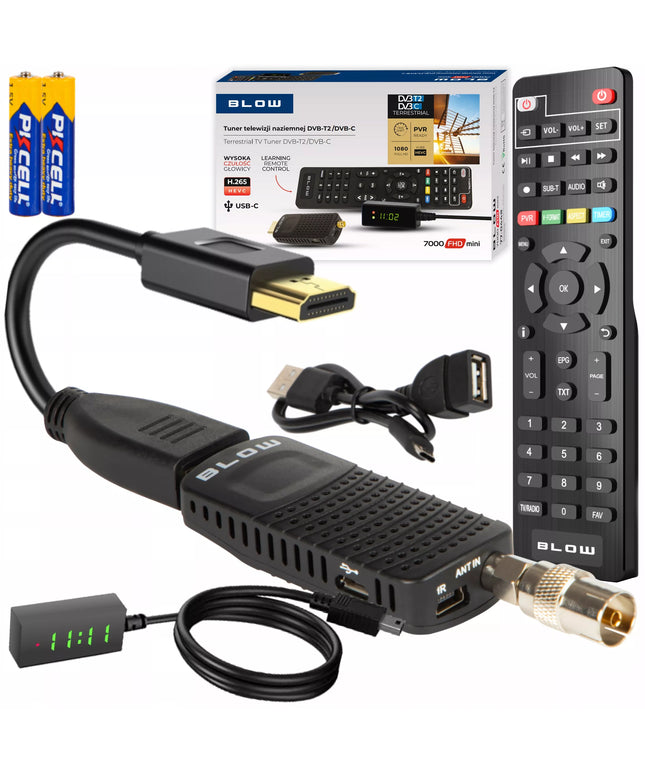 Televizijos imtuvas DVB-T2 HEVC H.265 FULL HD MINI STICK su nuotolinio valdymo pulteliu ir baterijomis