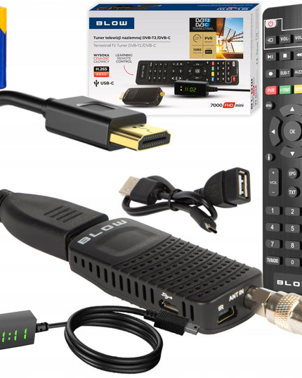 Televizijos imtuvas DVB-T2 HEVC H.265 FULL HD MINI STICK su nuotolinio valdymo pulteliu ir baterijomis