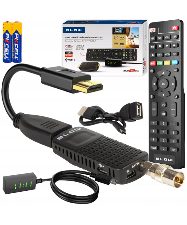 Televizijos imtuvas DVB-T2 HEVC H.265 FULL HD MINI STICK su nuotolinio valdymo pulteliu ir baterijomis