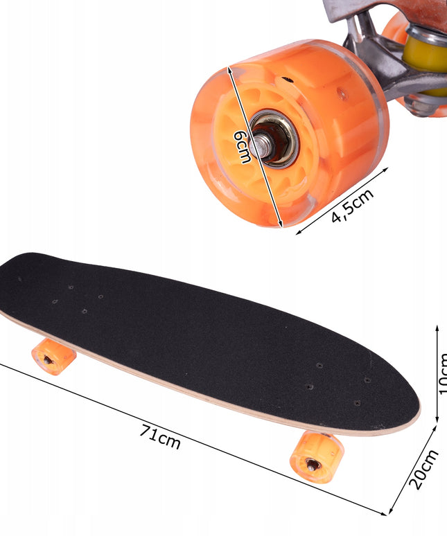 Medinė riedlentė vaikams, šviečiantys 6cm LED ratai ABEC-7, tvirta