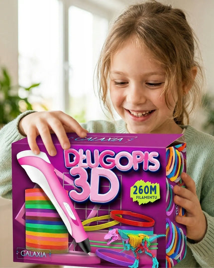 „GALAXIA“ 3D pieštukas vaikams, rinkinys su 260 m gijų ir šablonais, rožinis