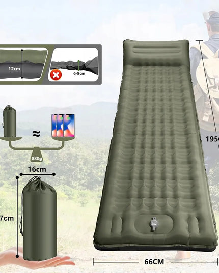 Pripučiamas čiužinys 195 cm su integruota pompa, skirtas žygiams ir turizmui su dėklu