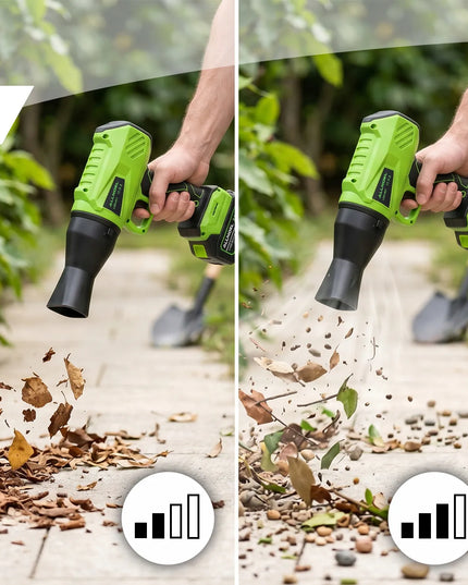 Belaidė elektrinė sodo lapų pūstuvas ALLNOEL bešepetėlinė 2x4Ah TURBO