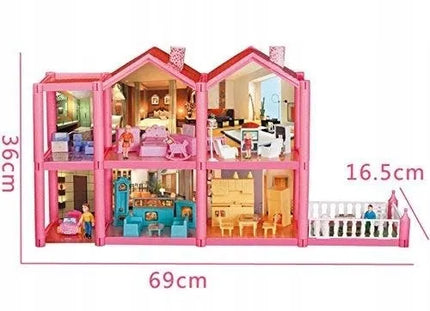HollaKids lėlių namelis su 6 kambariais, terasa, baldais ir figūrėlėmis, 136 dalių