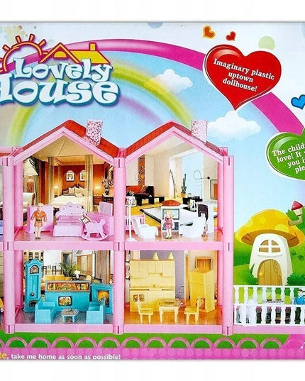 HollaKids lėlių namelis su 6 kambariais, terasa, baldais ir figūrėlėmis, 136 dalių