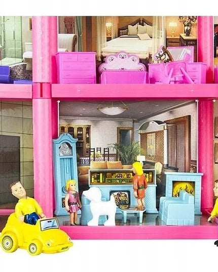 HollaKids lėlių namelis su 6 kambariais, terasa, baldais ir figūrėlėmis, 136 dalių
