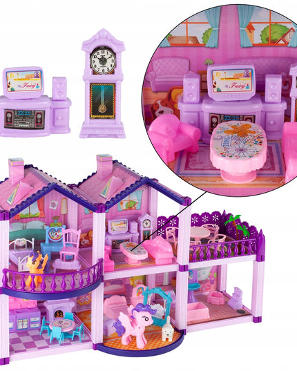 Lėlių namelis poniams VILLA arkliai šuo baldai poniams vaikams rožinis