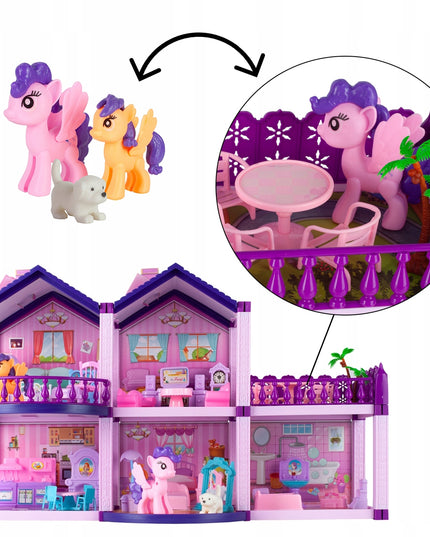 Lėlių namelis poniams VILLA arkliai šuo baldai poniams vaikams rožinis