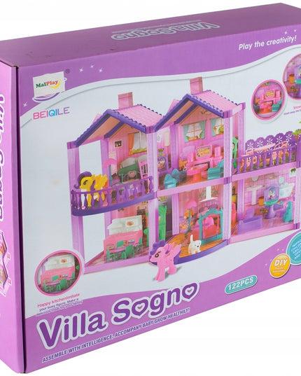 Lėlių namelis poniams VILLA arkliai šuo baldai poniams vaikams rožinis