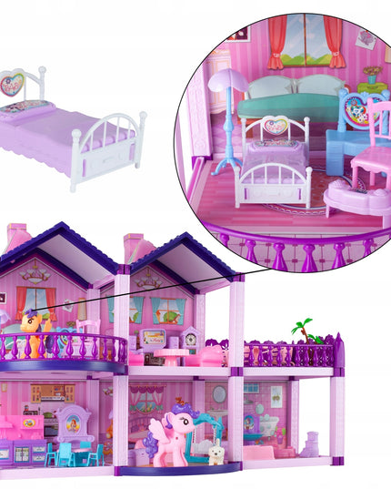 Lėlių namelis poniams VILLA arkliai šuo baldai poniams vaikams rožinis