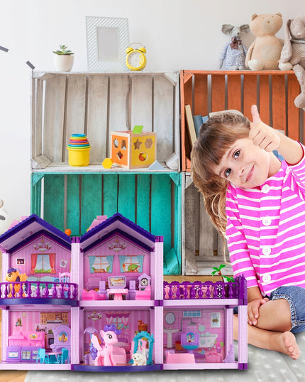 Lėlių namelis poniams VILLA arkliai šuo baldai poniams vaikams rožinis