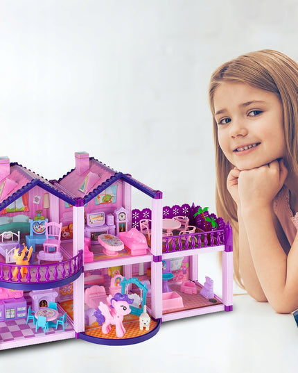 Lėlių namelis poniams VILLA arkliai šuo baldai poniams vaikams rožinis