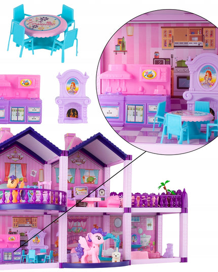 Lėlių namelis poniams VILLA arkliai šuo baldai poniams vaikams rožinis