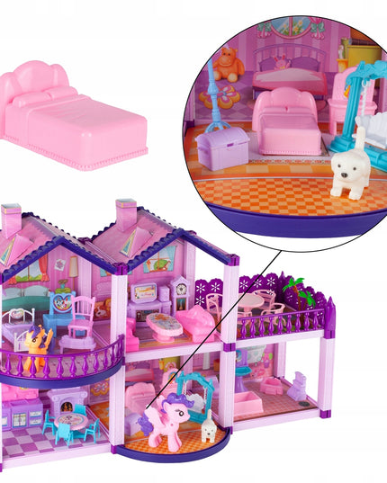 Lėlių namelis poniams VILLA arkliai šuo baldai poniams vaikams rožinis