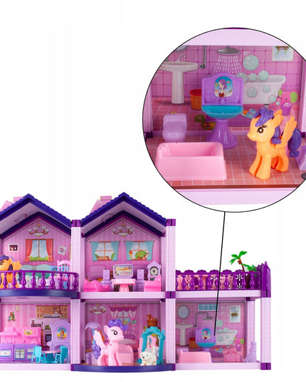 Lėlių namelis poniams VILLA arkliai šuo baldai poniams vaikams rožinis